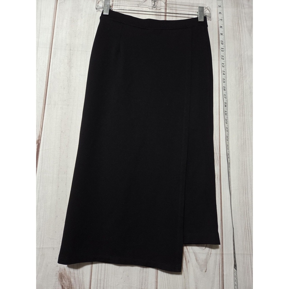 Betabrand Skirt Womens XS Petite Black Faux Wrap Midi Pull On Stretch Office